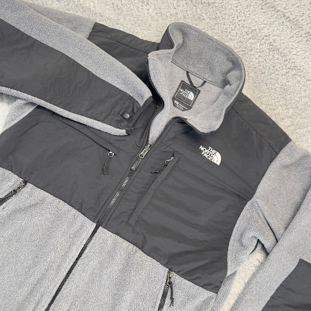The North Face Denali Jacket Mens M Medium Grey Black Polartec Fleece Full Zip